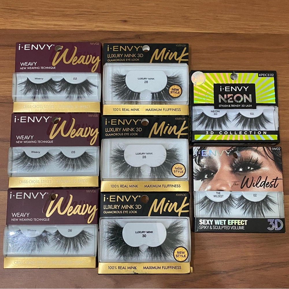 Lot (8) i-ENVY Weavy 3D Effect Luxury Real Mink Puffy Fake Lashes Falsies Bundle